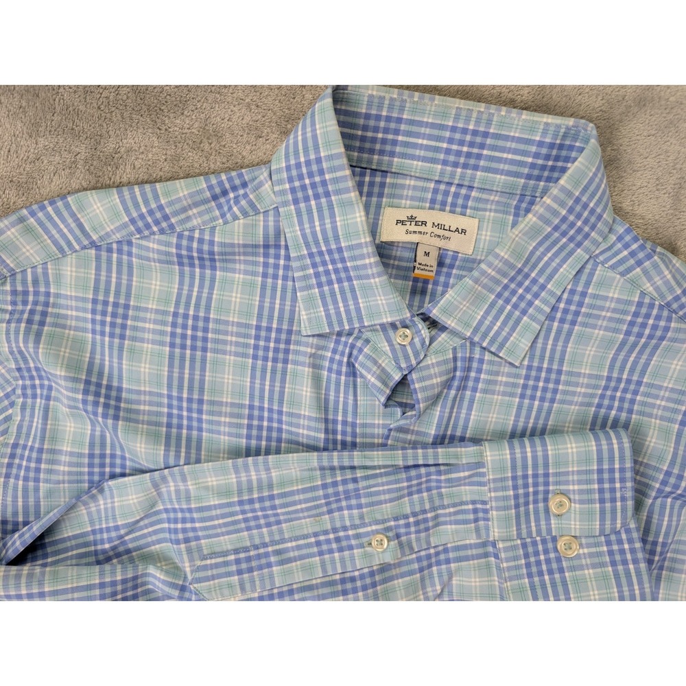 Peter Millar Summer Comfort Button Down Shirt Men Medium Plaid Golf READ